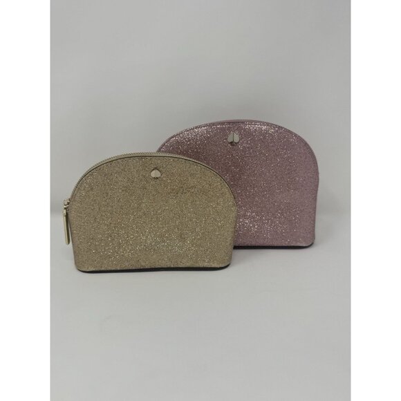 KATE SPADE Rose Gold/Pink and Gold Glitter Domed Cosmetic Bag Set of 2 - Picture 1 of 10